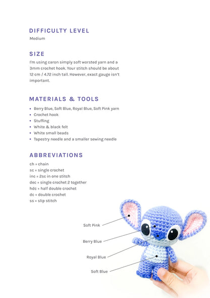 💙 Stitch Crochet Pattern – Cute Alien Amigurumi (Digital PDF)